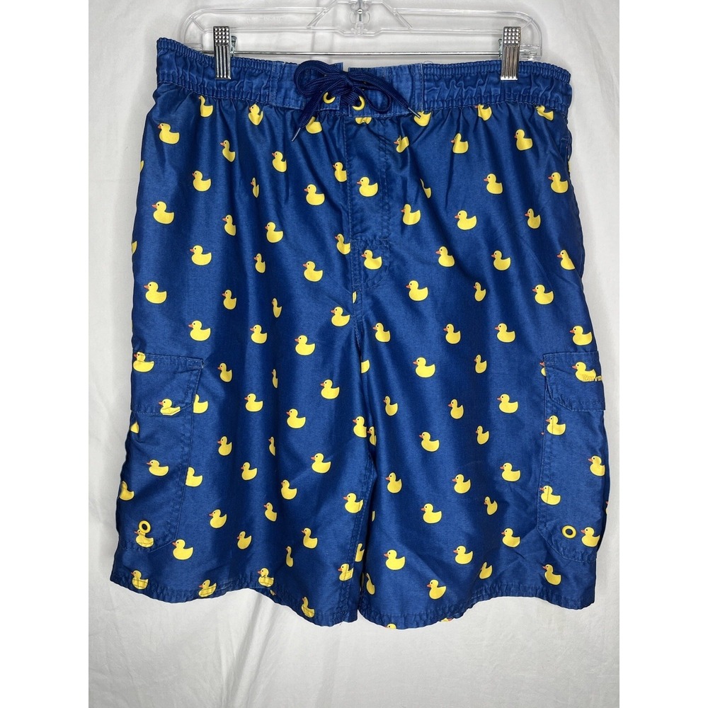 Beverly Hills Polo Club Mens Swim Trunks M Drawstring Rubber‎ Ducks Blue